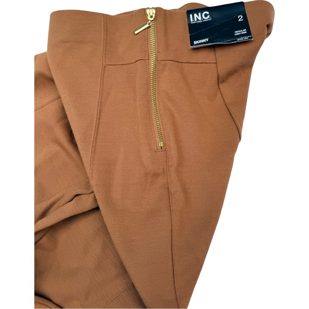NWT High Waist Women's Flat Front Slimming Ponte Knit Carmel Pants Sz 2 - Picture 3 of 9